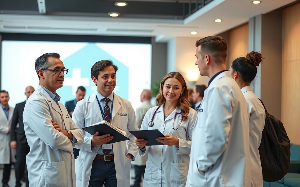 Imagen de un grupo de científicos y médicos discutiendo en una conferencia, simbolizando reconocimiento profesional