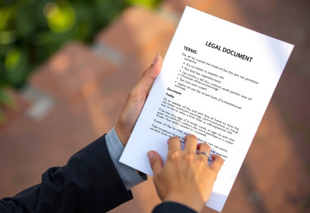 Mano sosteniendo un documento legal con un fondo de naturaleza